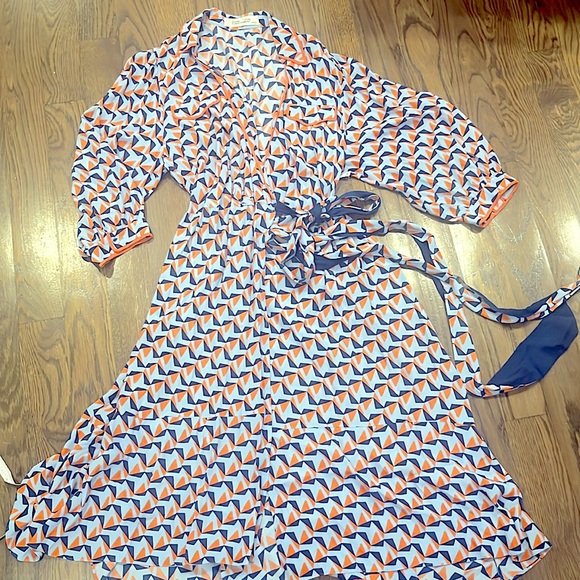 DVF wrap dress orange and blue maxi rent the runway - Picture 5 of 6